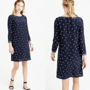 J. Crew 100% Silk Navy Polka Dot Shift Dress Size 00